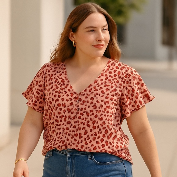 In Every Story Pink Animal Print Blouse 1X - Picture 1 of 10